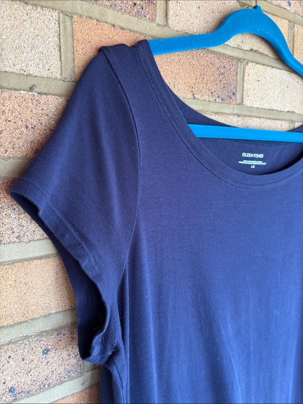 Eileen Fisher Organic Cotton Curved Shirttail Hem Navy Scoop Neck-Dress L - Picture 3 of 7
